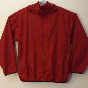 Izod Men's Large Lightweight Jacket Windbreaker Polyester Red Hooded Pockets